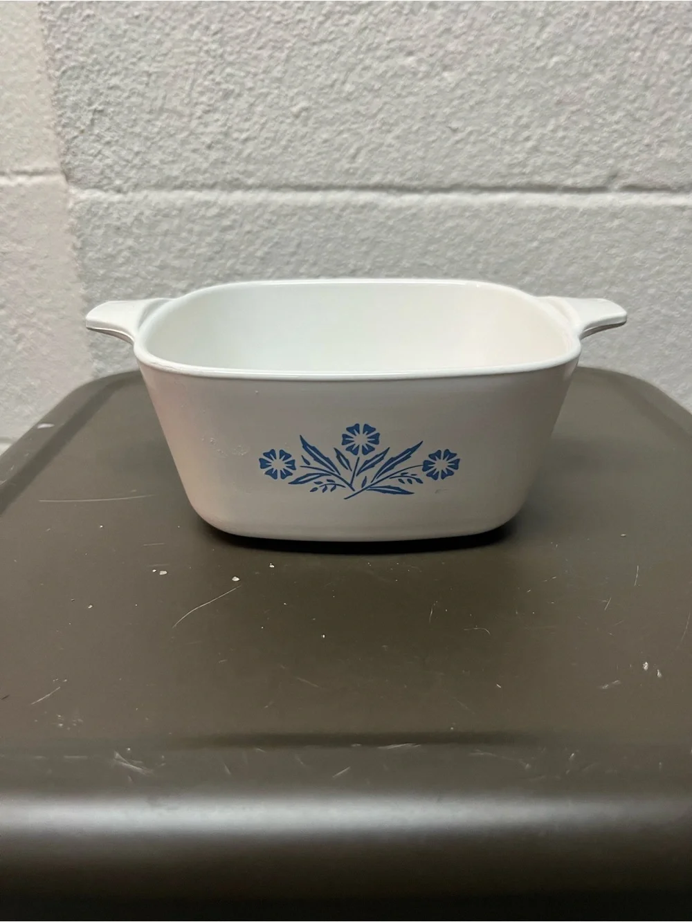 Corningware White Casserole with Blue Floral Design